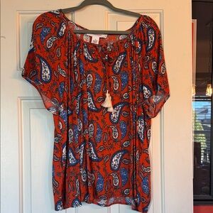 Paisley Print Women's Top - Red and Blue